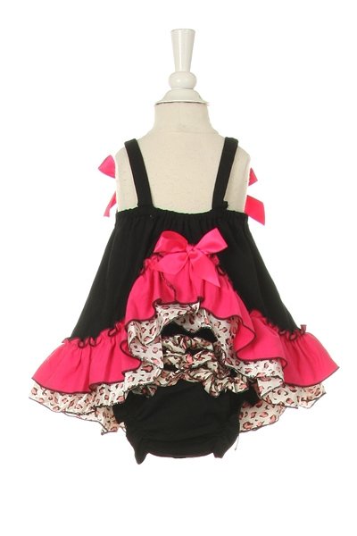 Baby girl animal bloomer dress in black and fuschia